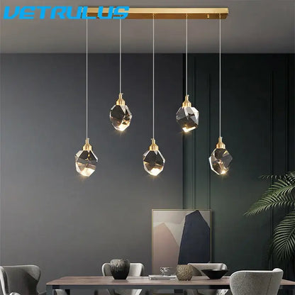 Modern geometric brass diamond crystal led chandelier dining room