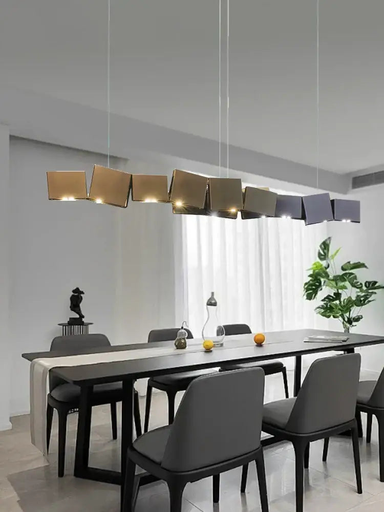Modern geometric bronze & dark gray pendant light dining room