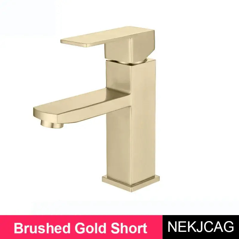 Modern geometric brushed gold basin faucet bathroom vessel sink tap