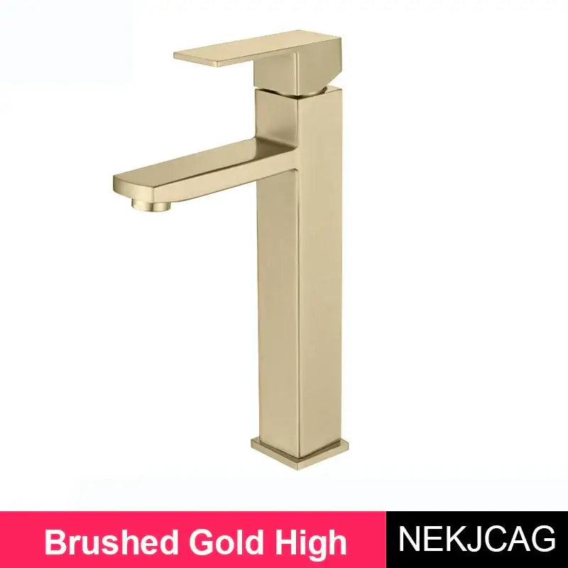 Modern geometric brushed gold basin faucet bathroom vessel sink tap