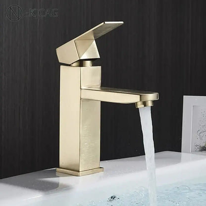 Modern geometric brushed gold basin faucet bathroom vessel sink tap
