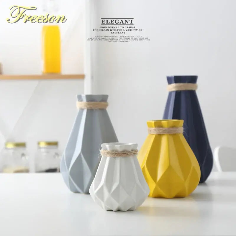 Modern geometric ceramic diamond vase set living room decor
