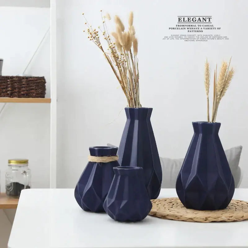 Modern geometric ceramic diamond vase set living room decor