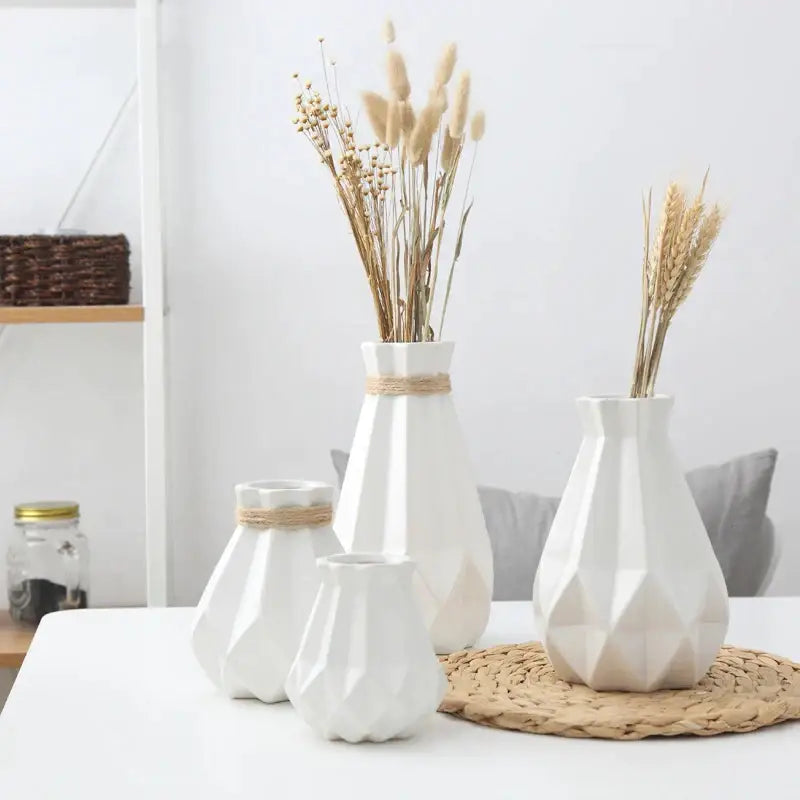 Modern geometric ceramic diamond vase set living room decor