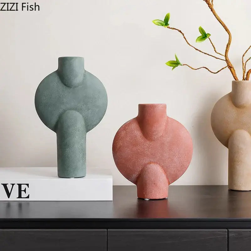 Modern geometric ceramic vase set of 4 living room decor