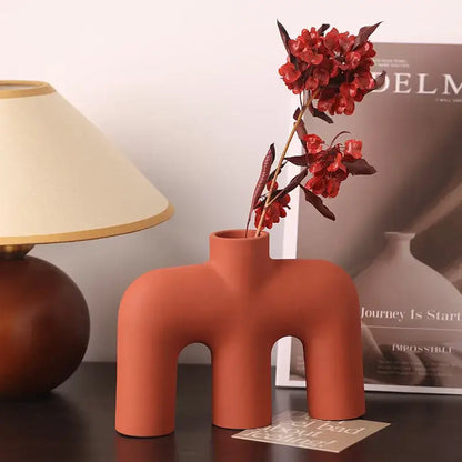 Modern geometric ceramic vase yellow & terracotta living room decor