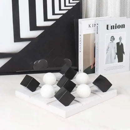 Modern geometric chess ornament set black & white living room decor