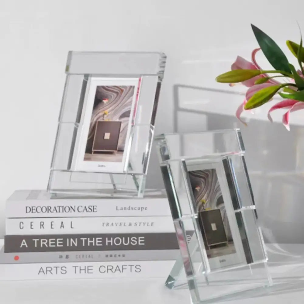 Modern geometric clear crystal glass cube photo frame living room decor