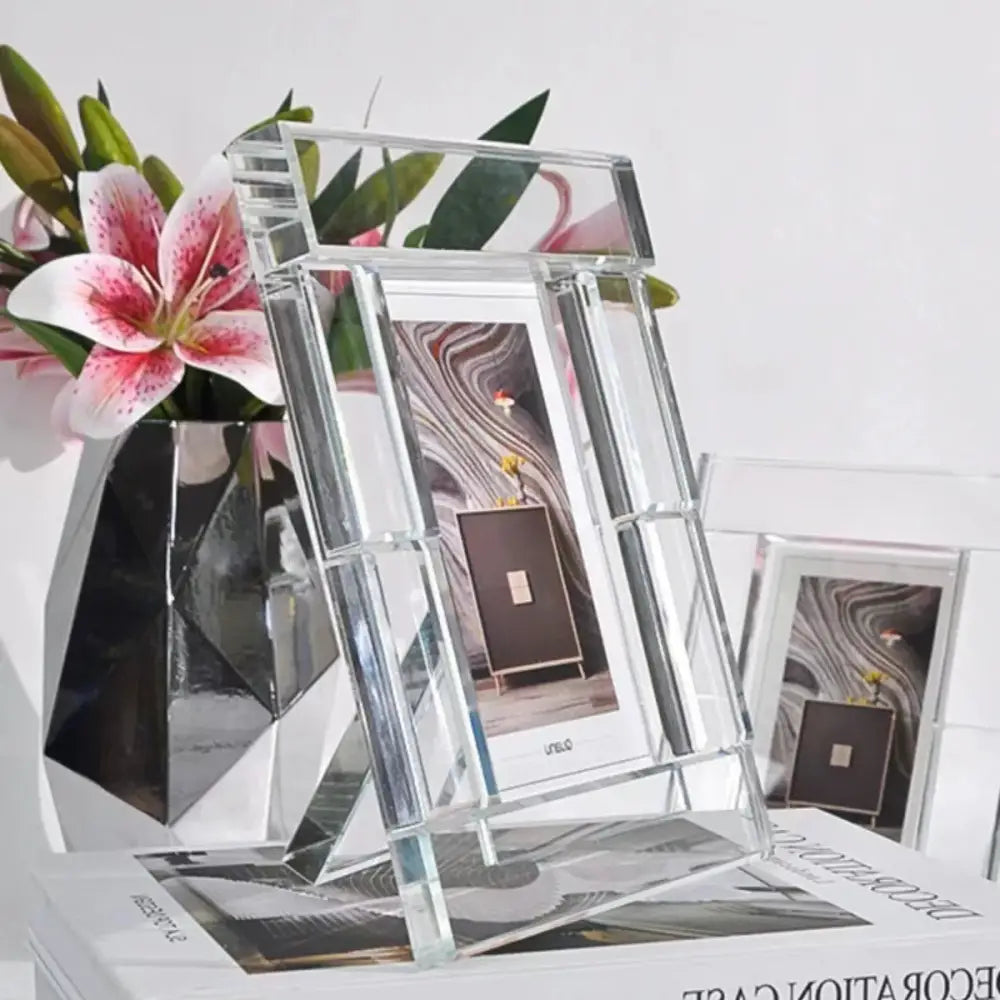 Modern geometric clear crystal glass cube photo frame living room decor