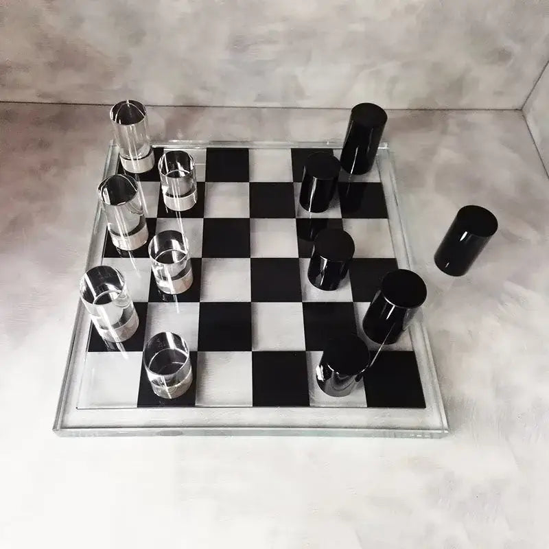 Modern geometric crystal chess set living room decor clear & black