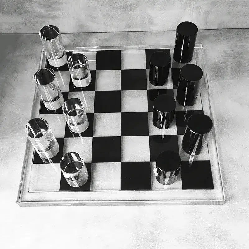 Modern geometric crystal chess set living room decor clear & black