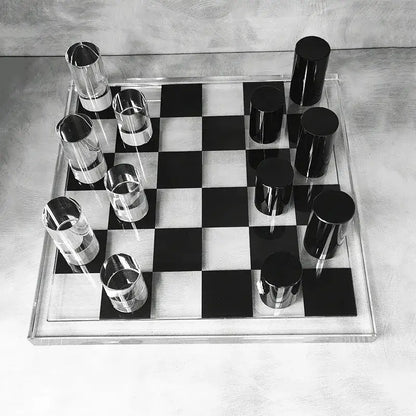 Modern geometric crystal chess set living room decor clear & black