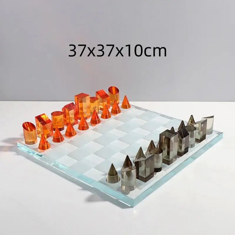 Modern geometric crystal chess set living room decor clear & black