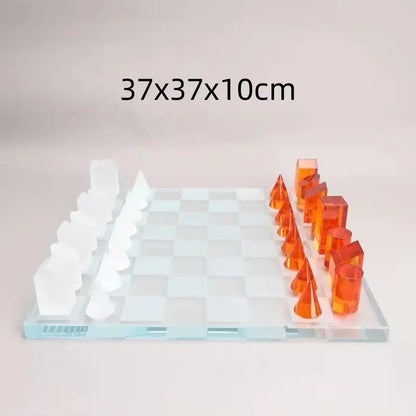 Modern geometric crystal chess set living room decor clear & black