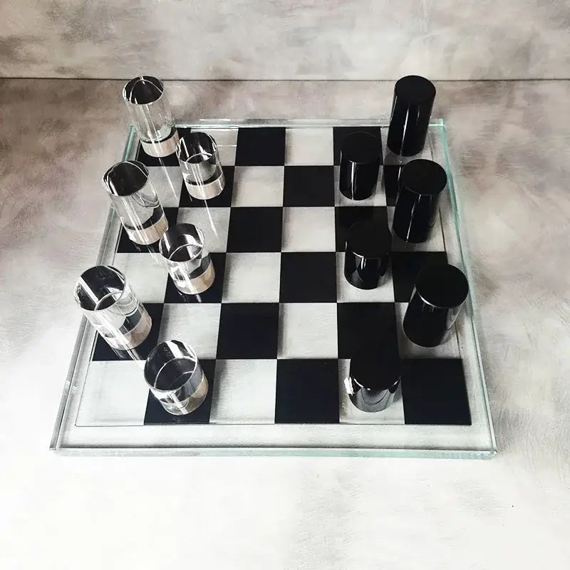 Modern geometric crystal chess set living room decor clear & black