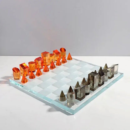 Modern geometric crystal chess set living room decor clear & black