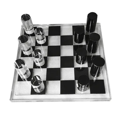 Modern geometric crystal chess set living room decor clear & black