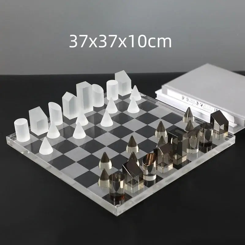 Modern geometric crystal chess set living room decor clear & black