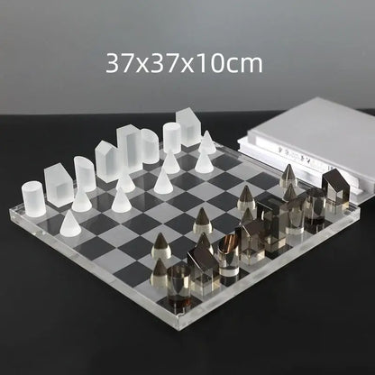 Modern geometric crystal chess set living room decor clear & black
