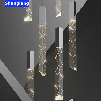 Modern geometric crystal chrome led chandelier living room pendant light