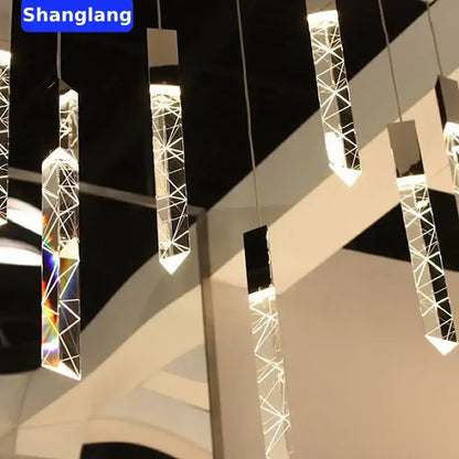 Modern geometric crystal chrome led chandelier living room pendant light