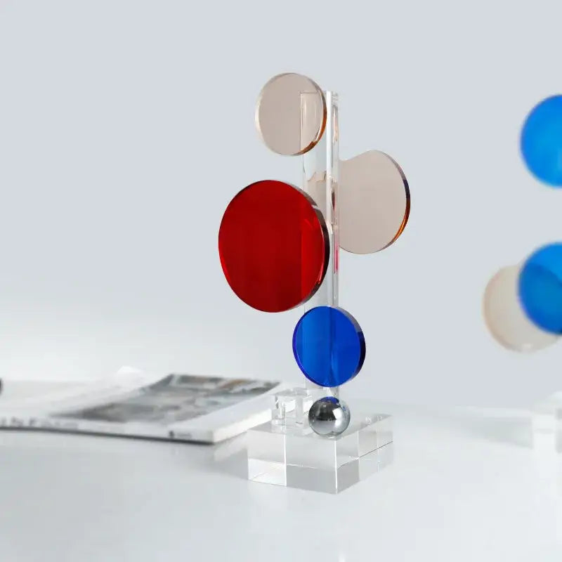 Modern geometric crystal circle sculpture blue & red living room decor