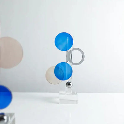 Modern geometric crystal circle sculpture blue & red living room decor