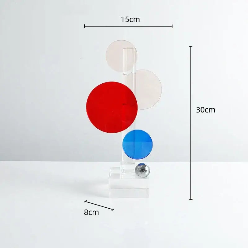 Modern geometric crystal circle sculpture blue & red living room decor
