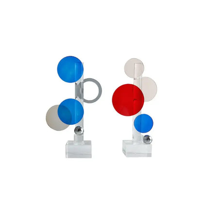 Modern geometric crystal circle sculpture blue & red living room decor