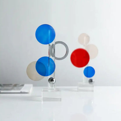 Modern geometric crystal circle sculpture blue & red living room decor