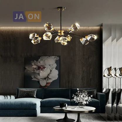 Modern geometric crystal copper black led chandelier dining room