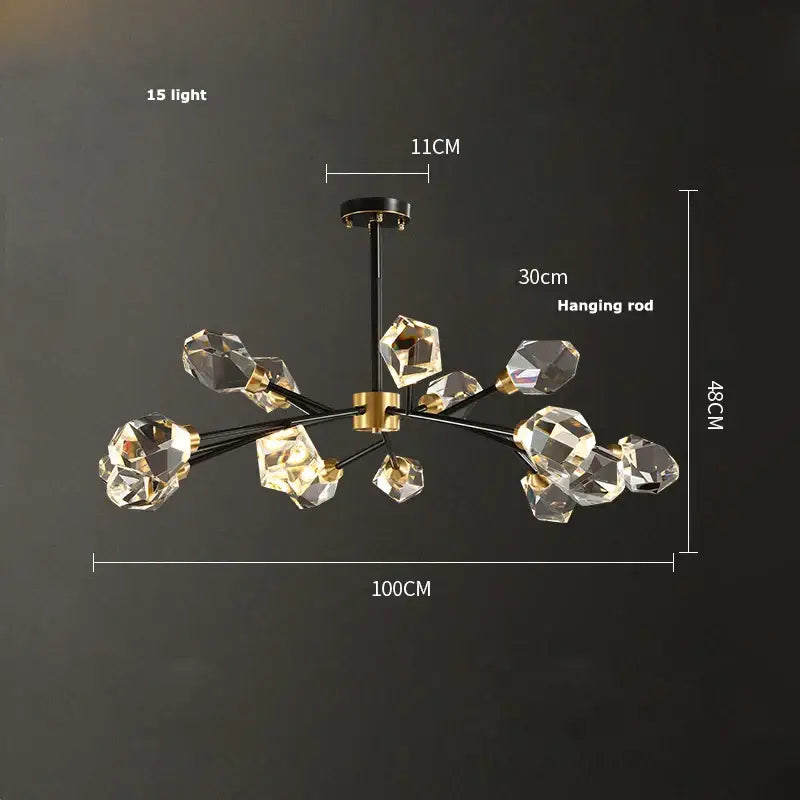 Modern geometric crystal copper black led chandelier dining room