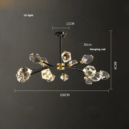 Modern geometric crystal copper black led chandelier dining room