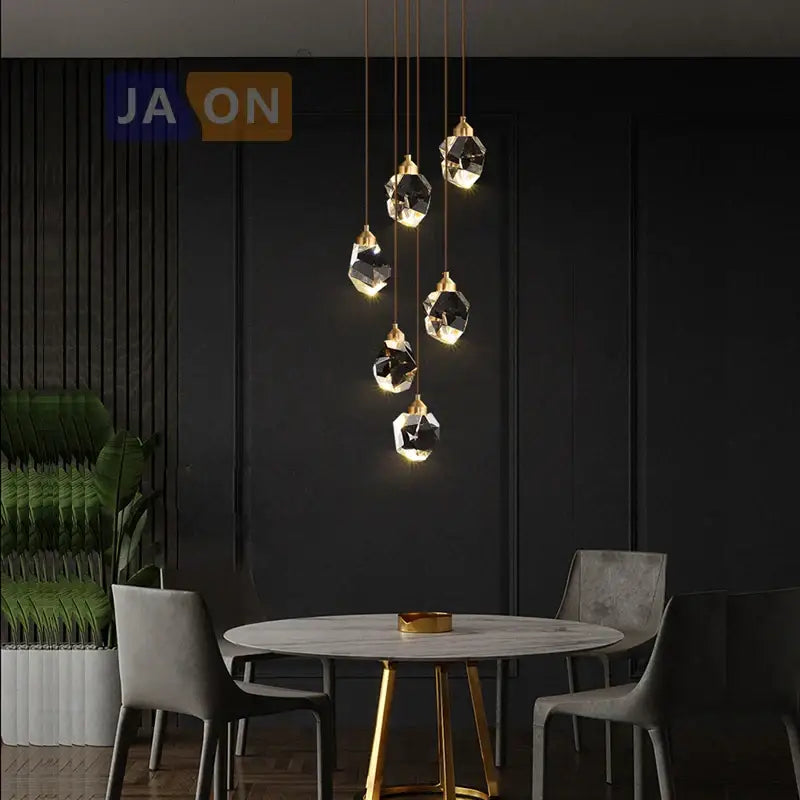 Modern geometric crystal copper black led chandelier dining room