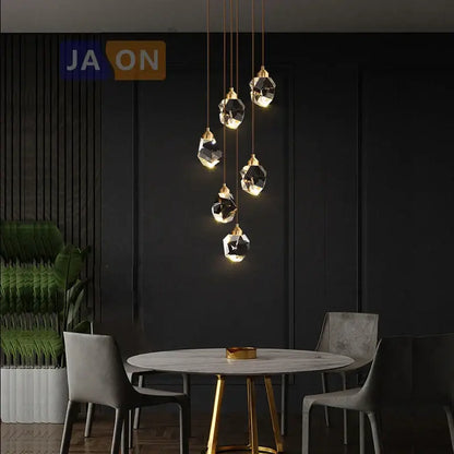 Modern geometric crystal copper black led chandelier dining room