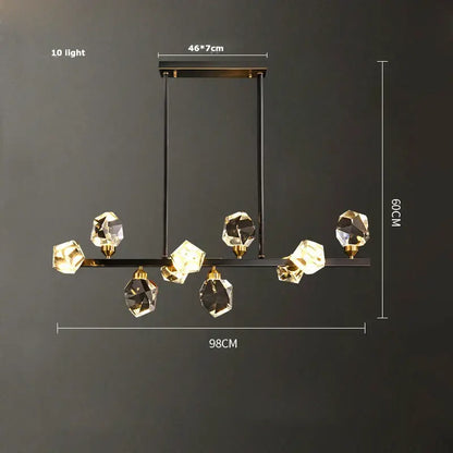 Modern geometric crystal copper black led chandelier dining room
