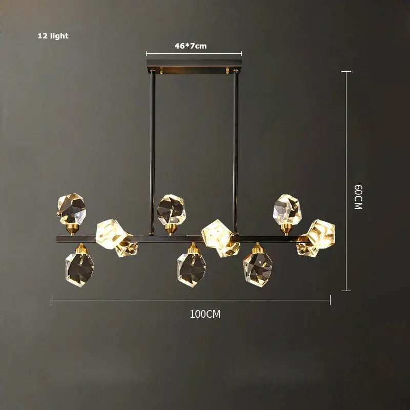 Modern geometric crystal copper black led chandelier dining room