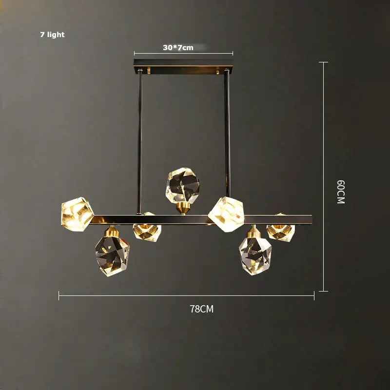 Modern geometric crystal copper black led chandelier dining room