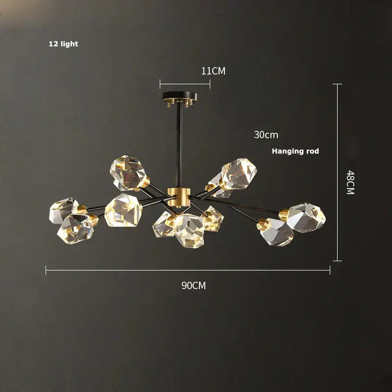 Modern geometric crystal copper black led chandelier dining room