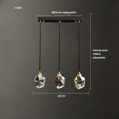 Modern geometric crystal copper black led chandelier dining room