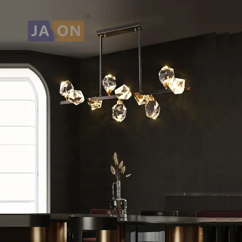 Modern geometric crystal copper black led chandelier dining room