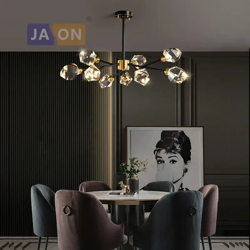 Modern geometric crystal copper black led chandelier dining room