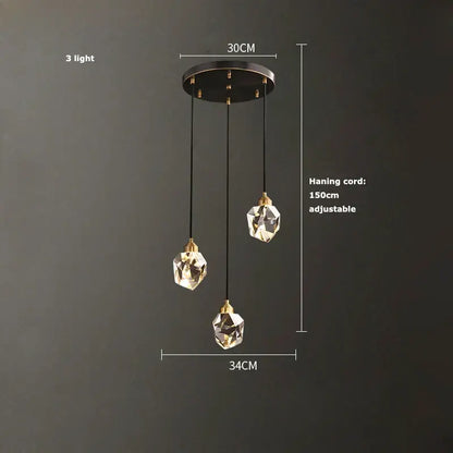 Modern geometric crystal copper black led chandelier dining room
