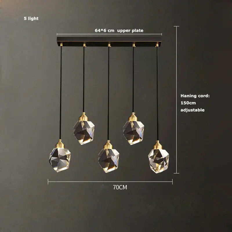 Modern geometric crystal copper black led chandelier dining room