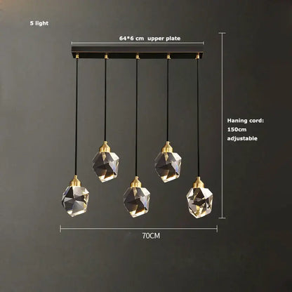 Modern geometric crystal copper black led chandelier dining room