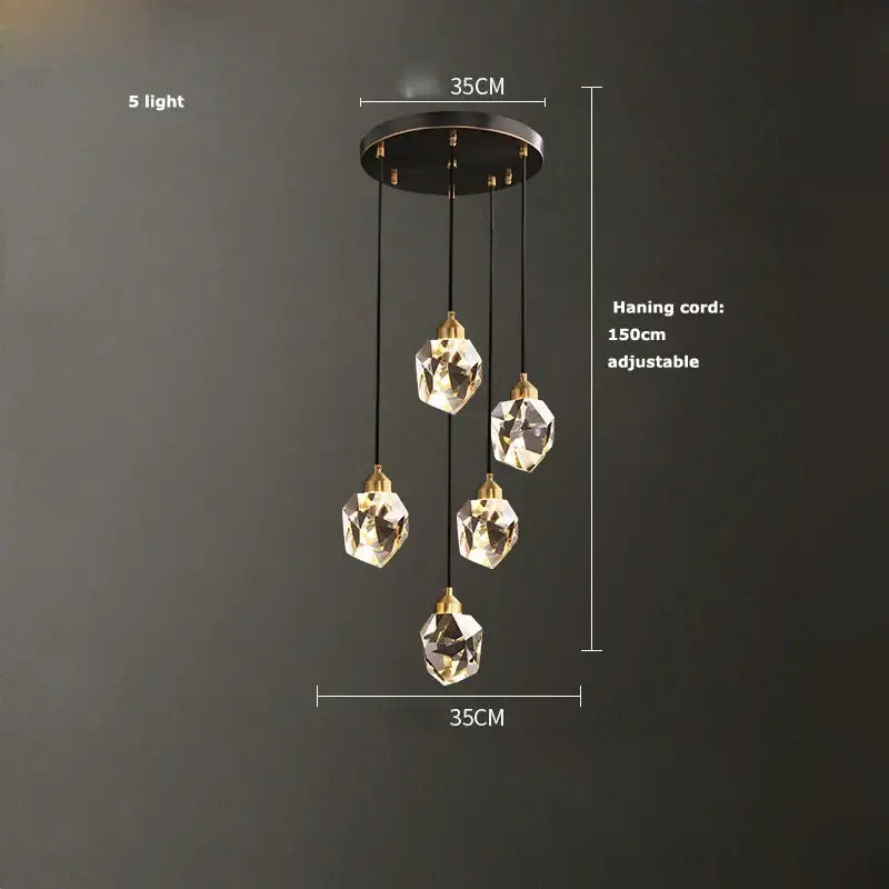 Modern geometric crystal copper black led chandelier dining room