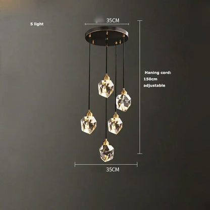 Modern geometric crystal copper black led chandelier dining room