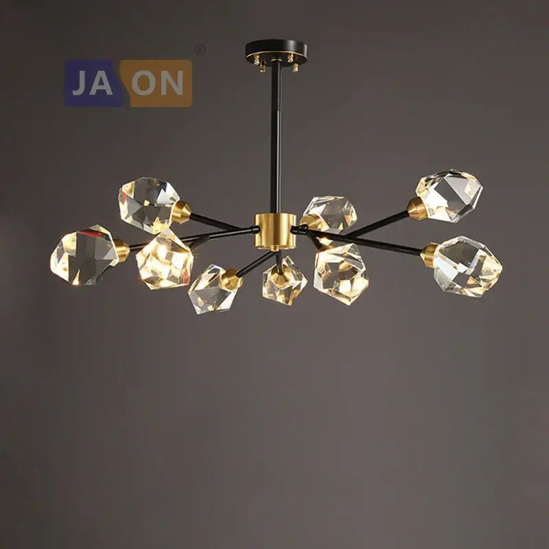 Modern geometric crystal copper black led chandelier dining room