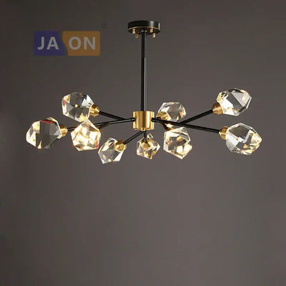 Modern geometric crystal copper black led chandelier dining room