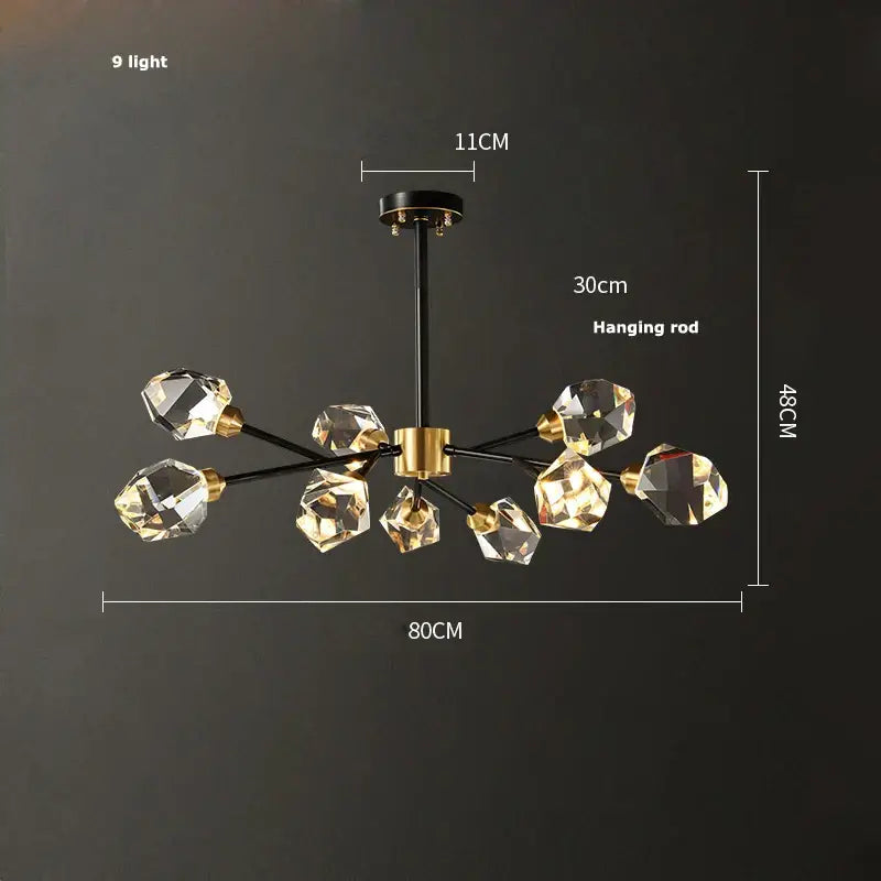 Modern geometric crystal copper black led chandelier dining room